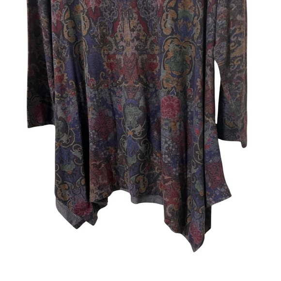 Soft Surroundings Floral Scoop Neck Handkerchief Hem Long Tunic Paisley Size 3X - Picture 3 of 12